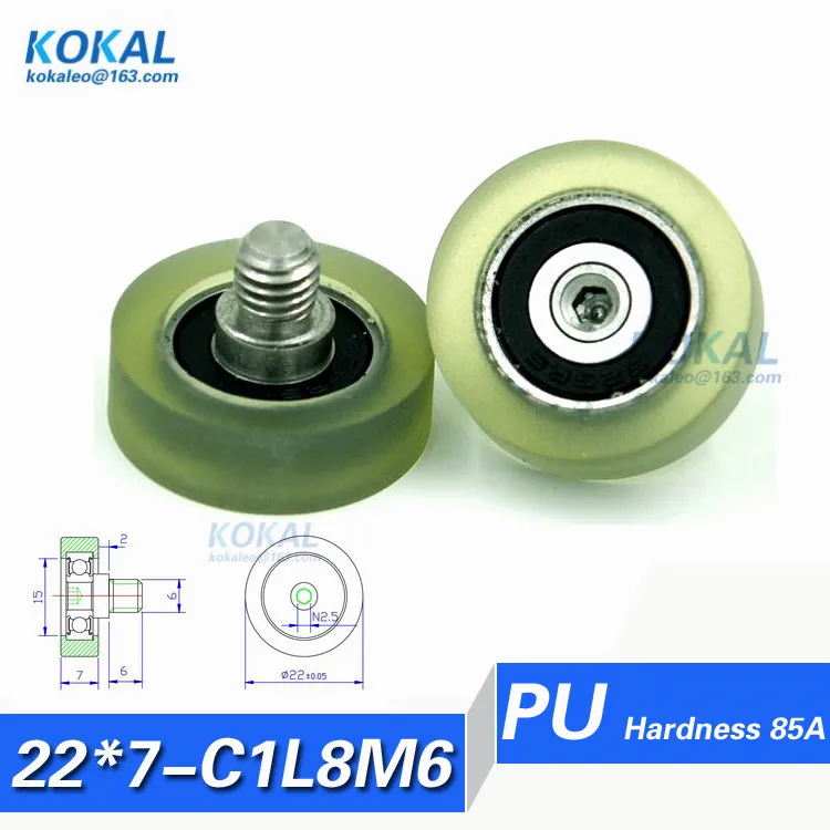 

[PU22*7-C1L8M6]Free Shipping 10pcs high quality stainless steel screw M6 money-counting PU TPU soft rubber shaft wheel roller