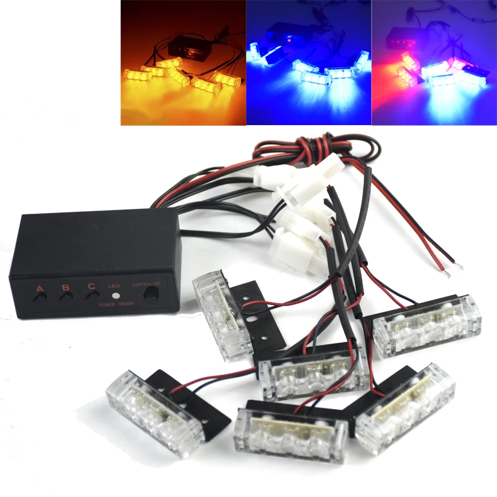 3x6 LED Car LEDs DC 12V Flashing In The Net Car Flash Warning Lights
