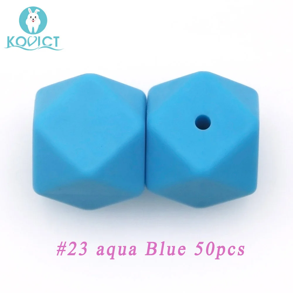 Kovict 17 мм 50 шт шестигранные Силиконовые Бусины Пищевой детский силиконовый стоматологический для изготовления ожерелья грызунов - Цвет: NO.23 aqua blue