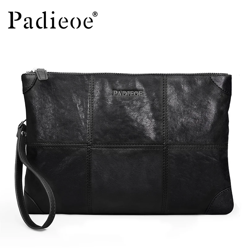 

Padieoe Men's Genuine Leather Clutch Famous Brand Designer Male Bag Large Capacity Wrist Purse High Quality Handbag Male Black