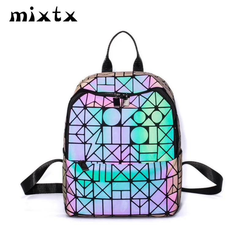 

Hot Sale Women Luminous Lightnig Backpack Plaid Geometric Lingge School Back Pack Fashion High Quality Folding Travel Bag Unisex