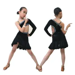 Блестящие платья для латинских танцев со стразами для девочек, Элегантная черная юбка для бальных танцев, платье для латинских танцев для