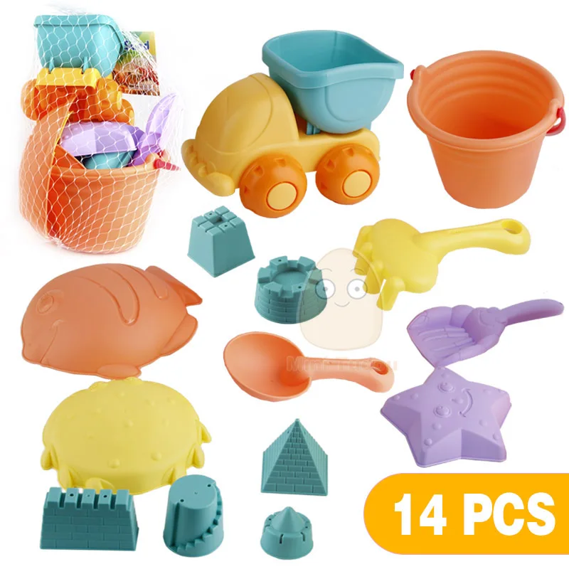 14PCS 15 шт.-19 шт. игрушки для ванной Пластик мягкие детские пляжные игрушки бани-игровой набор с утками ведро песка инструмент модель воды игровой песок игры для детей - Цвет: 14PCS