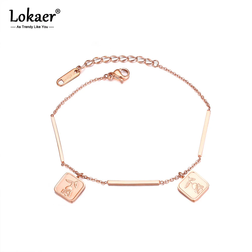 

Lokaer Simple Student Jewelry Female Titanium Steel Rose Gold Ladies Bracelet Geometric Square Flower Charm Bracelet OGS1004