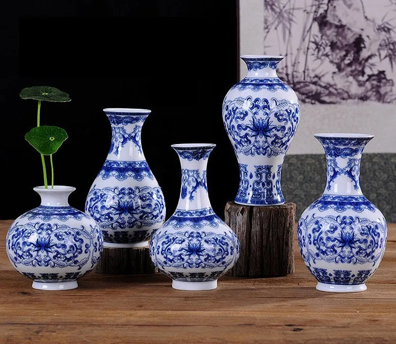 

SNS 2018 Home Decoration Collection Ceramic Vase Antique Chinese Traditional Blue and White Porcelain Vase