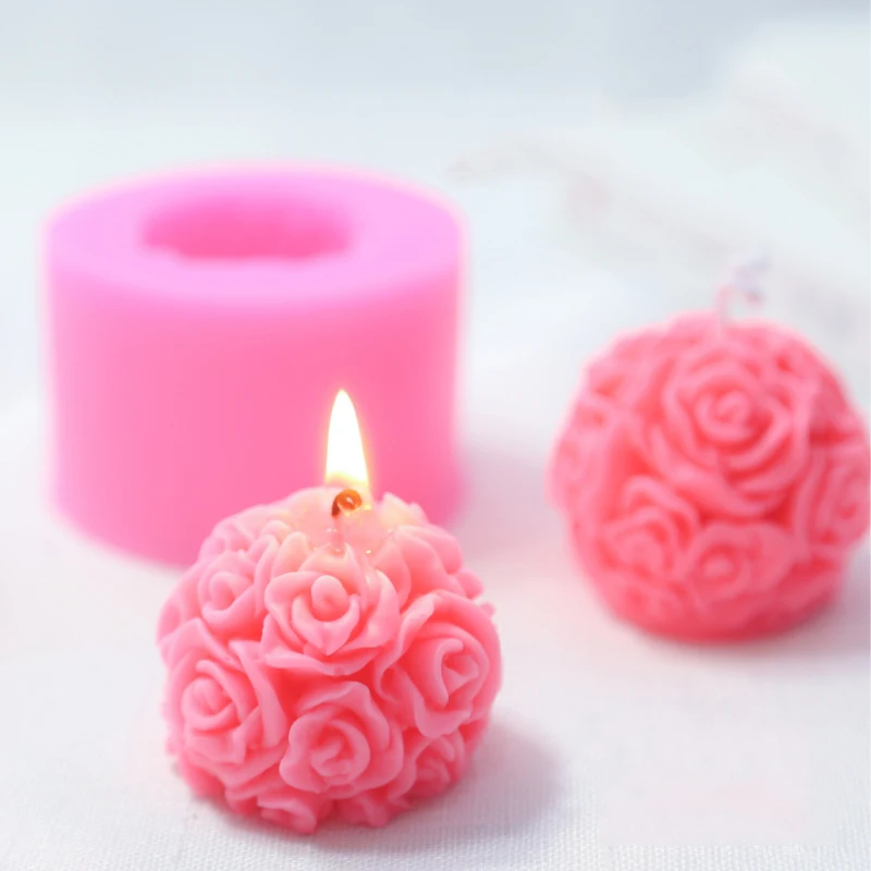 

3D Dried Flower for Candle Silicon Plaster Mould DIY Soap Molds Rose Ball Aromatherapy Candle Silicone Mold Home Decoration