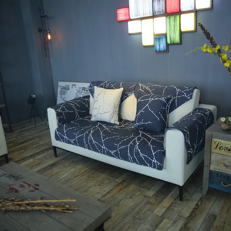 Современный чехол на угловой диван полиэстер и хлопок нескользящий подлокотник