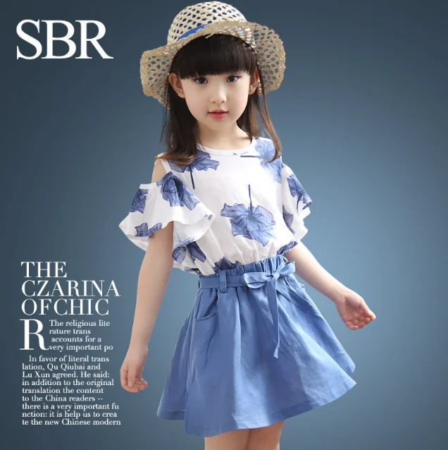 

2019 Summer Baby Girls Clothing Tops Dress 2 Pieces Set Girl Costume Sets New Princess Cotton Kids Suit Children Clothes 7cs002