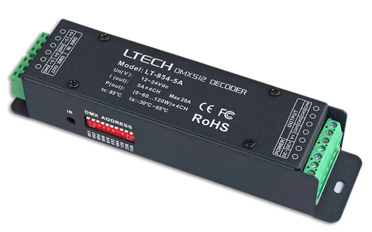 

2019 LTECH LT-854-5A DMX Decoder 4CH CV RGBW Strip Use DC12-24V in 5A*4CH Max 20A output 0-100% Brightness Various Changing