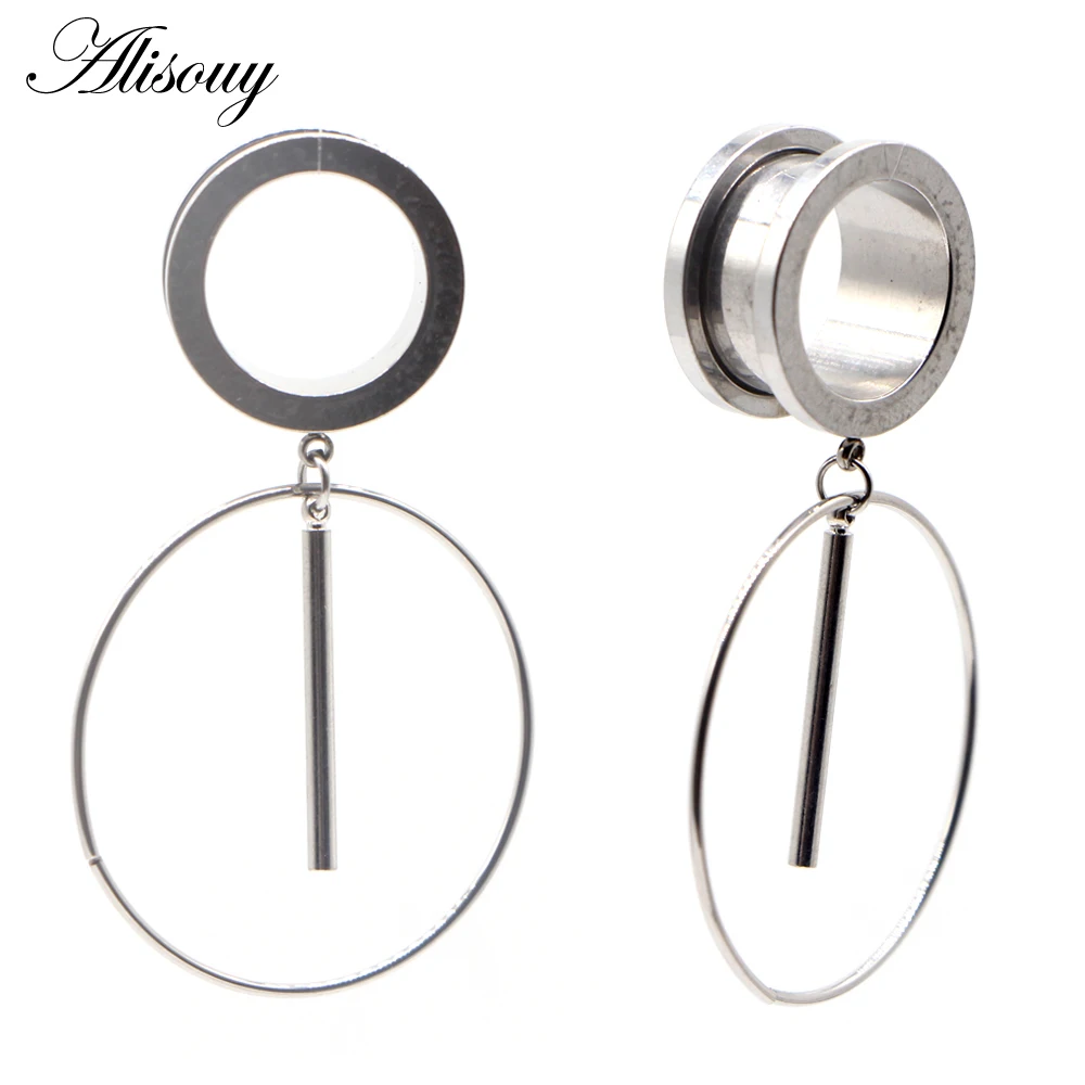 

Alisouy 2pcs Ear Gauges Stainless Steel Circle Dangle Plugs Tunnels Body Piercing Jewelry Ear Expander Stretcher Fashion Jewelry