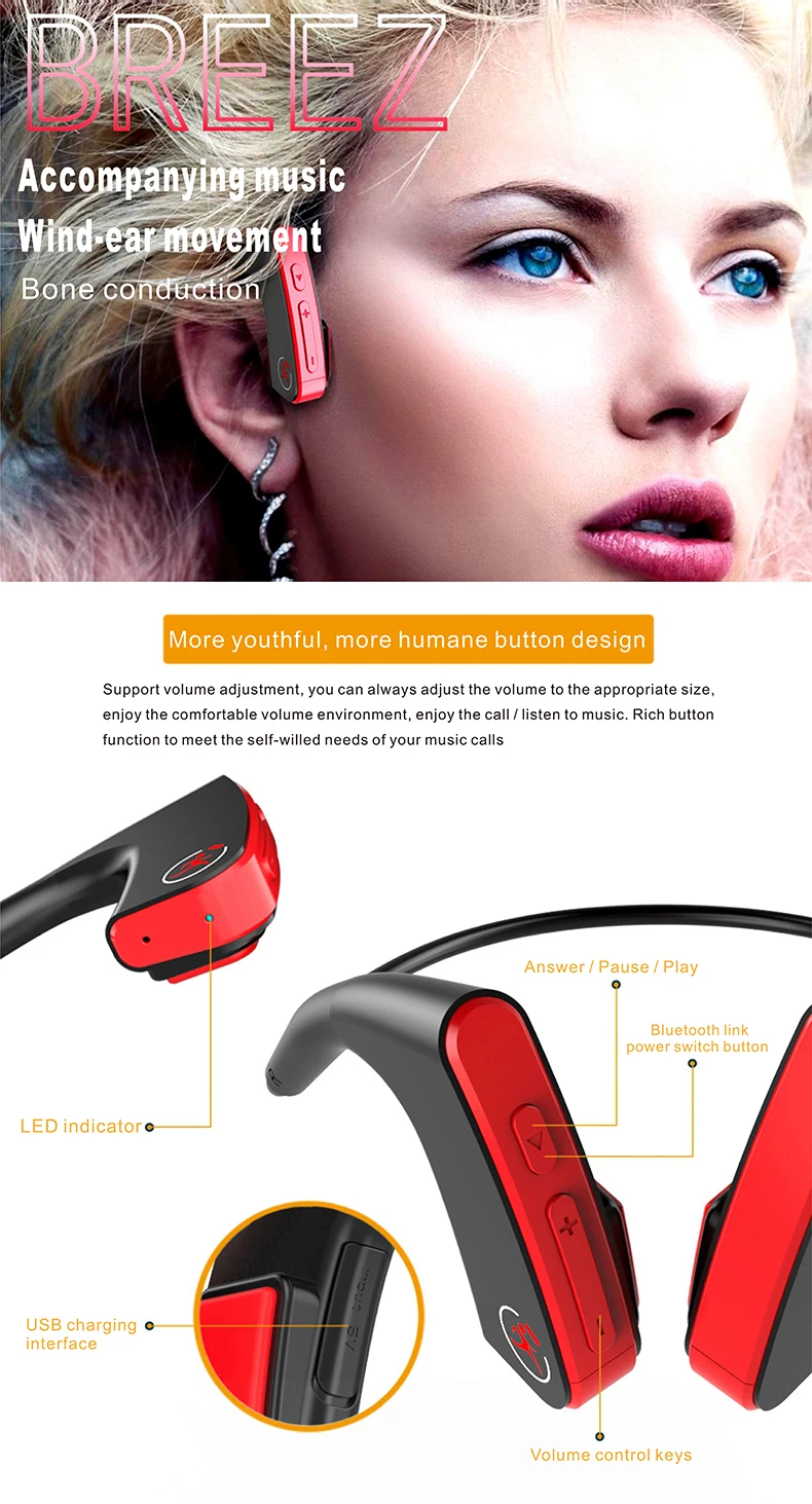 Volemer Bluetooth Headphones E1 Bone Conduction Wireless Noise-Reduction Headset Auriculare Outdoor Sports 3D Stereo Earphone (1)