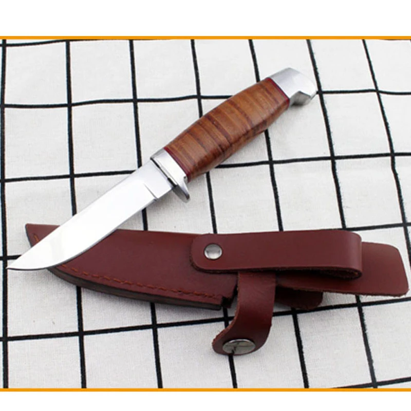 

Tactical Hunting Knife Fixed Blade 440C Stainless Steel Camping Knife Outdoor Survive Portable Knife With Real Leather Sheath
