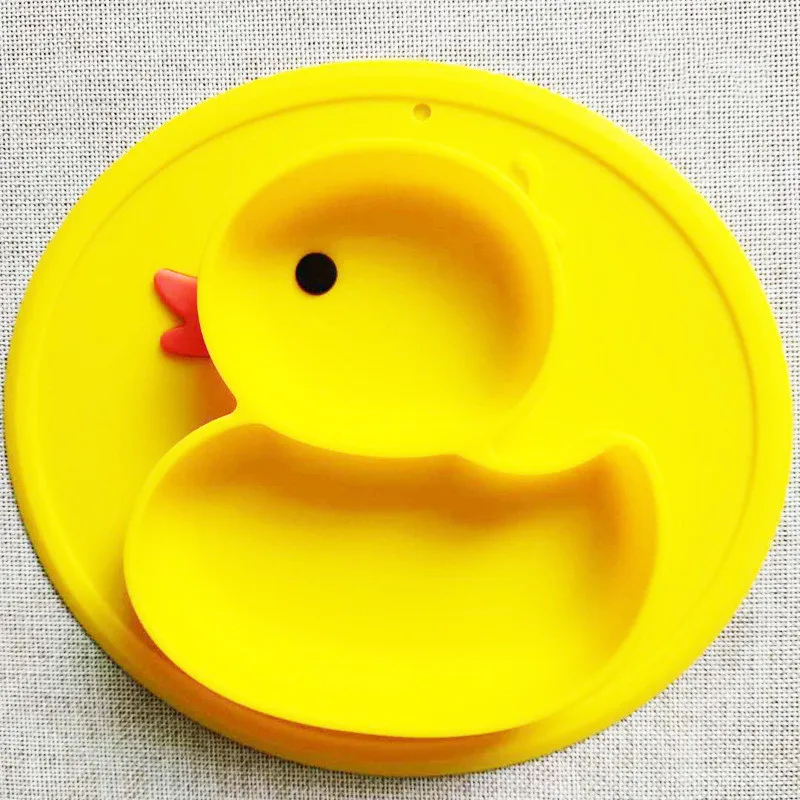 Cute Cartoon Animals Duck Silicone Feeding Food Anti-slip Plate Tray Dishes Food Holder for Baby Toddler Kid Children Bowl - Цвет: yellow