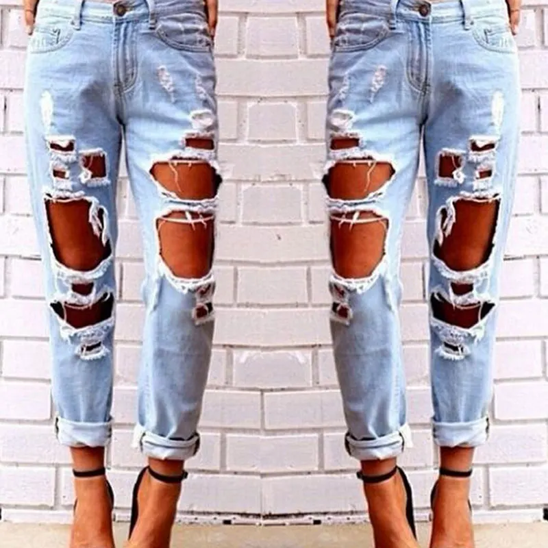 Jeans Women Demin Pants Sexy Ripped Jeans Summer Big Holes Washed ...