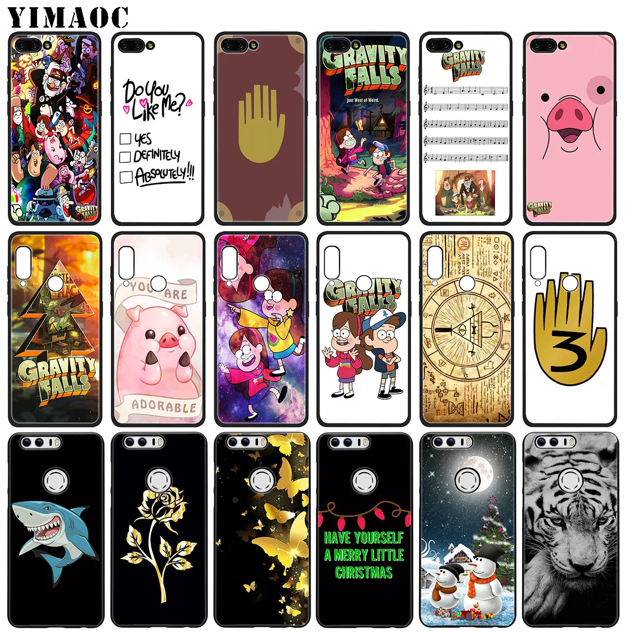 

YIMAOC Gravity Falls Soft Silicone Phone Case for Huawei Honor 20 Pro 8C 8X 8 9 9X 10 Lite 7X 7A Pro Black Cover