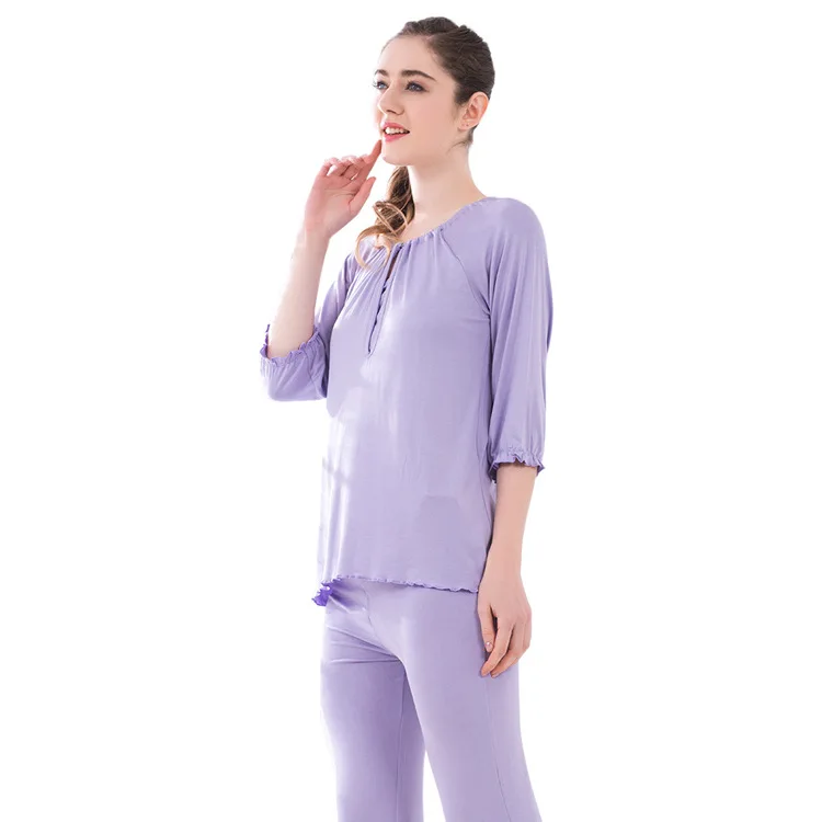 Fashion Maternity Pajamas Candy Colore Round Neck Home Clothes Set for Women Pregnancy Sleepwear Breastfeeding Nursing Nightgown