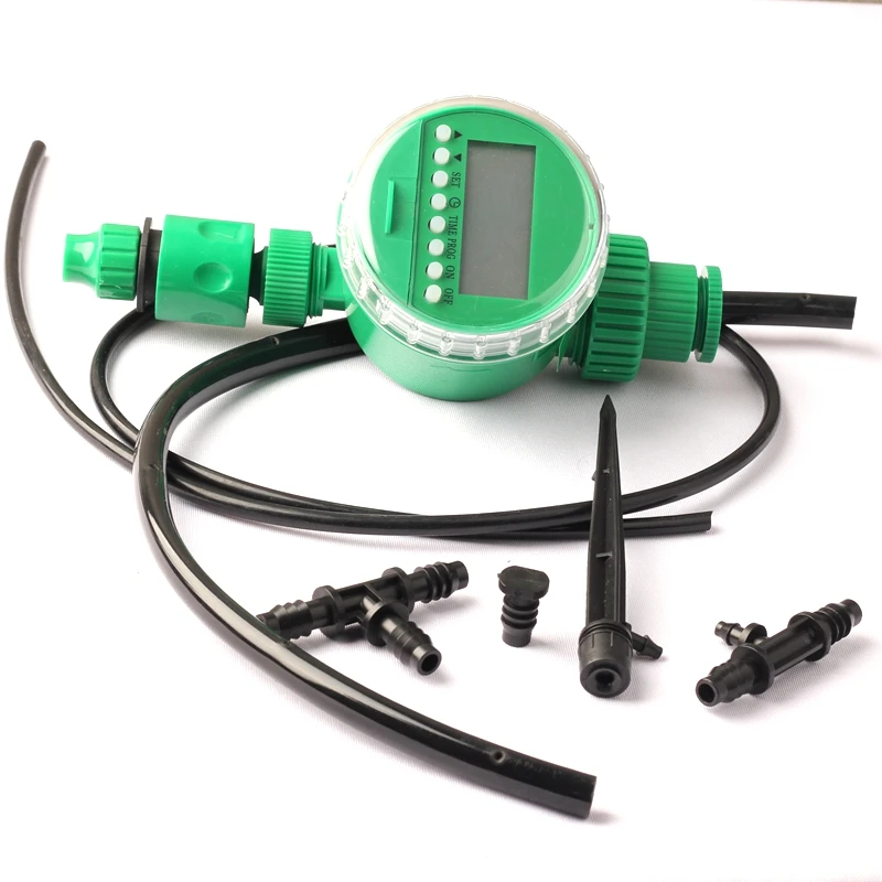 

Garden Irrigation Kit 8/11mm Hose Connect Automatic Timer 360 Degree Stream Spike Bubbler