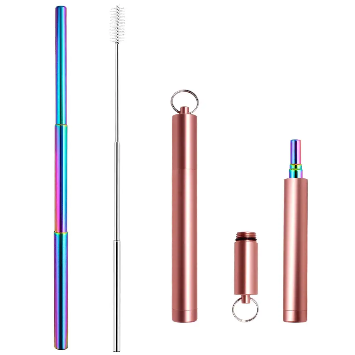 Rainbow RoseCase Многоразовый металлический соломинки 304 из нержавеющей стали прочная изогнутая телескопическая соломинка для напитков с чистящей щеткой бар вечерние аксессуары - Цвет: Rainbow RoseCase