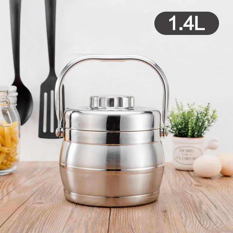 1400ml Silver 1.4L/1.8L Ланч-бокс из нержавеющей стали вакуумный термо-термо портативный контейнер для еды металлический набор для пикника Bento box для детей и взрослых Ланчбокс - Цвет: 1400ml Silver