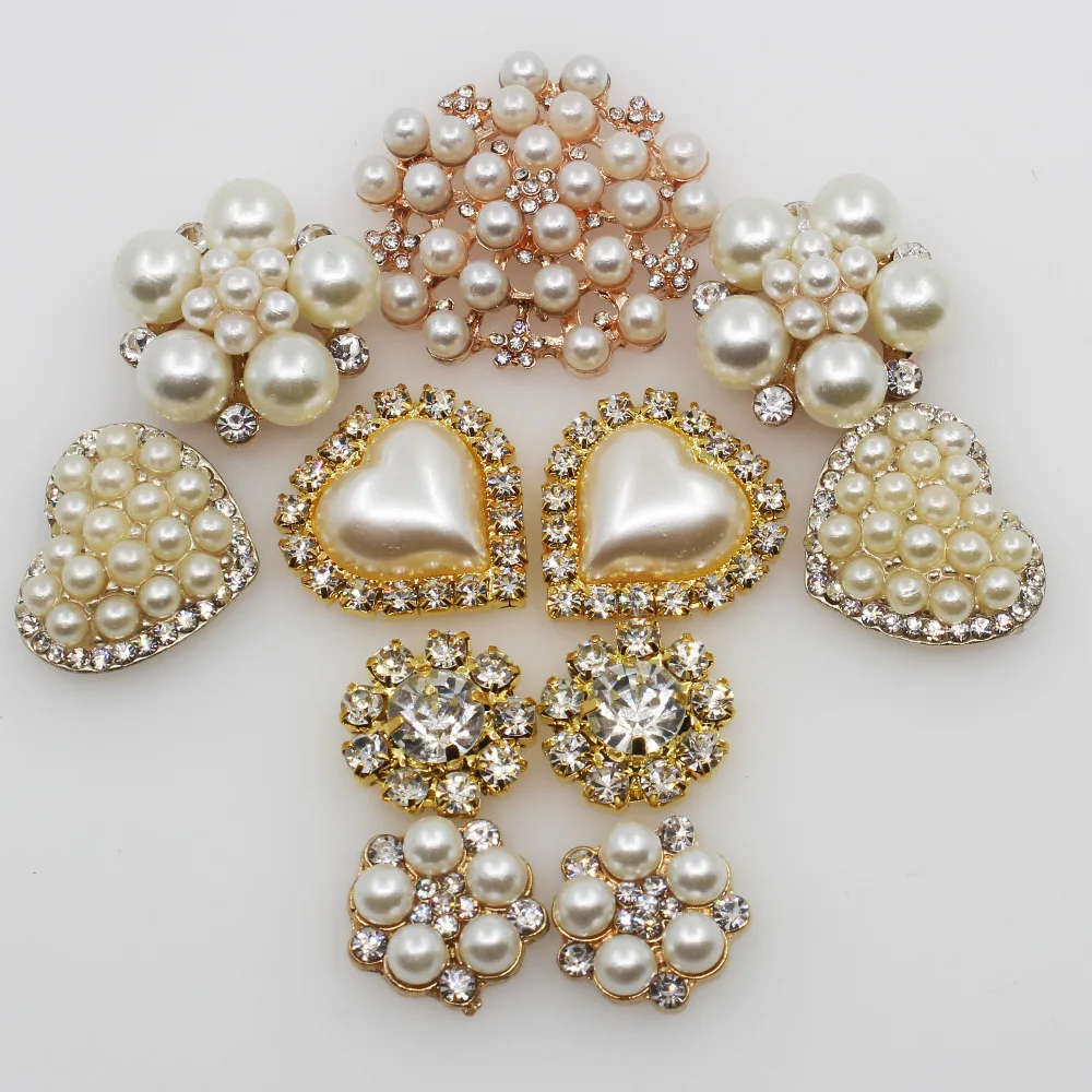  2018 Fashion 11pc mix size combination alloy pearl rhinestone button crystal brooch invitation wedd - 32886566758