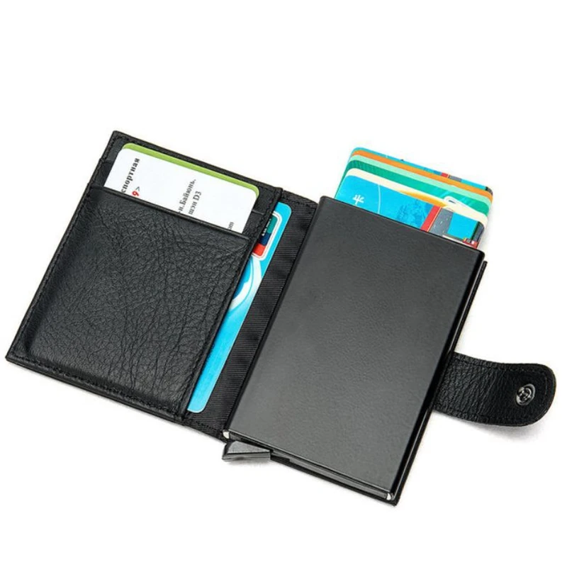 

2019 Genuine Leather Credit Card Holders Case Anti Rfid Protector Wallet Aluminum Men Women Metal Bank Business ID Card Holder