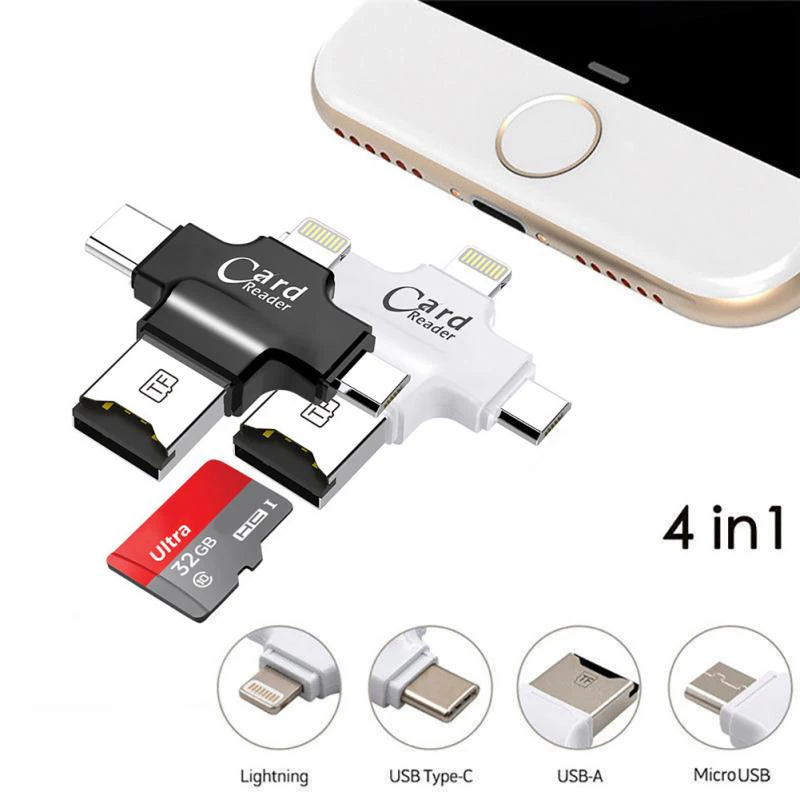 4 в 1 кардридер usb-C Micro USB MicroSD tipo C кардридер для Android ipad/iphone 7plus 6s5s MacBook OTG TF считыватель SD карт