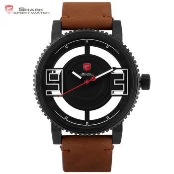 

Megamouth Shark Sport Watch 3 D Special Transparent Dial Design Brand Luxury Brown Leather Waterproof Men Wrist Watches / SH543