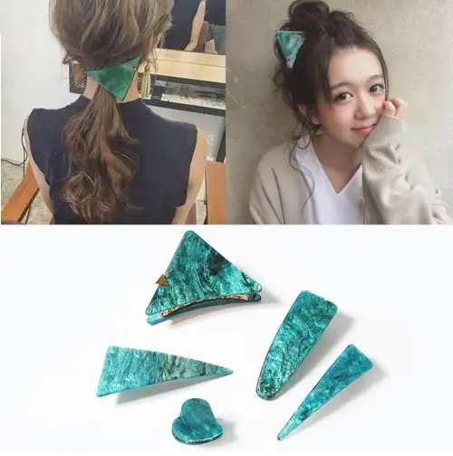 

Japan Style Vintage Green Series Hairclips Geometric Triangle Heart Shape Hair Clips Hair Claws for Women Hair Accessories