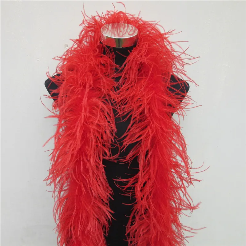 Красивые 2 м 6 слои натуральные перья страуса боа качество пушистые костюмы/отделкой для вечерние/костюм/шаль/доступны - Цвет: red