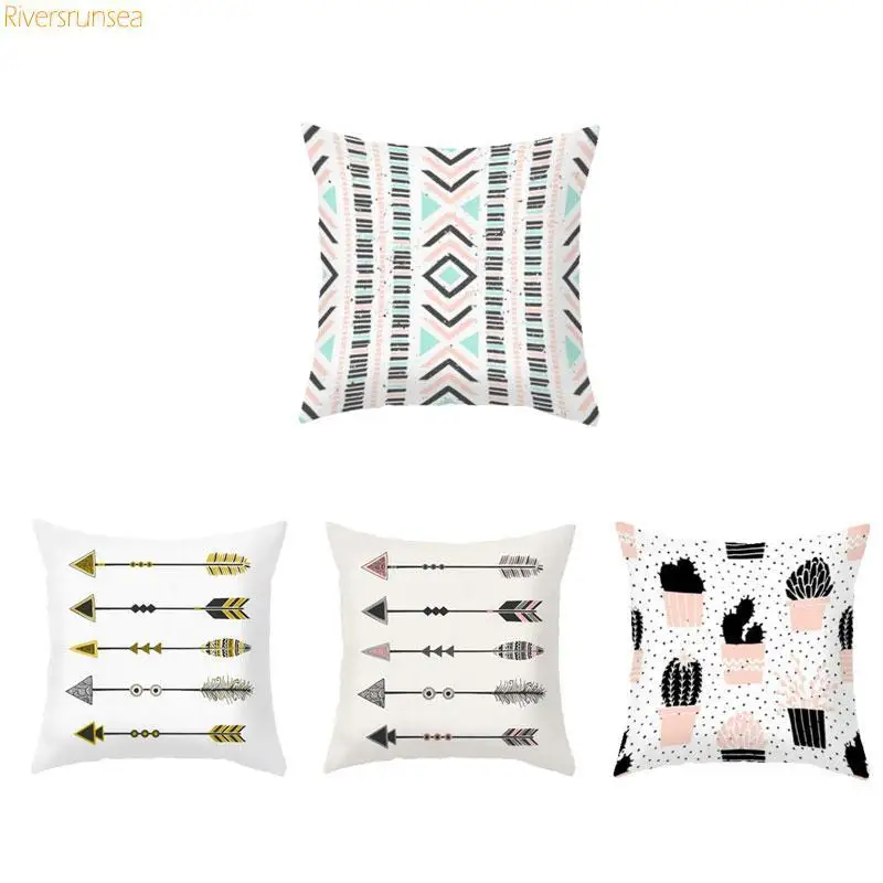 

Mini Cactus Pot Cushion Cover Feather Arrow Pear Marble Geometric Plant Bohemia Love Pillow Cover Almofadas Para Sofa For Chair