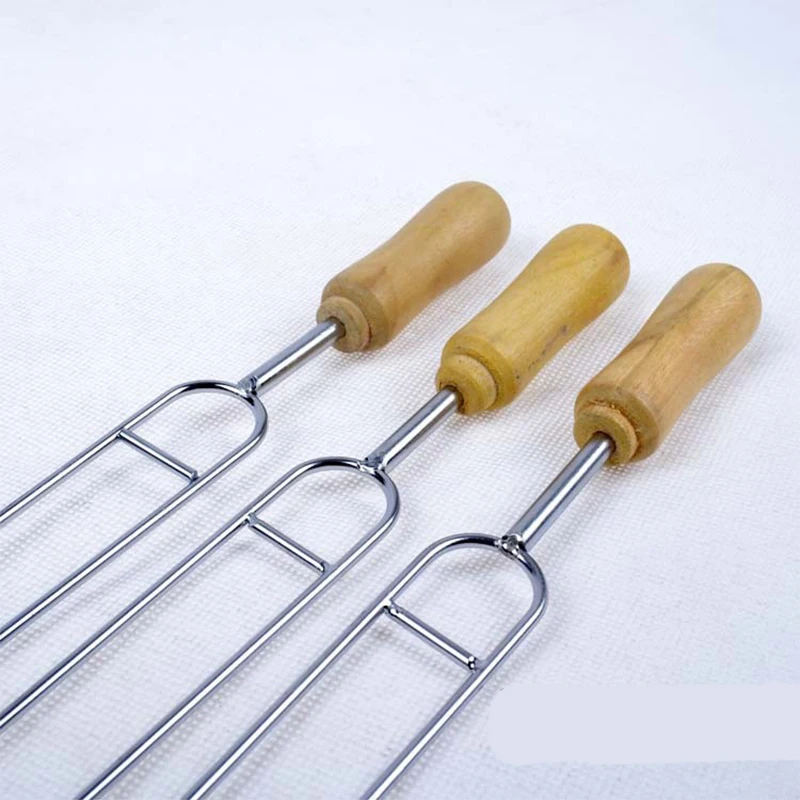 6pcs Stainless Steel BBQ Fork Needle Wooden Handle Row U BBQ Roast Barbecue Skewers Picnic Camping Tools Accessories