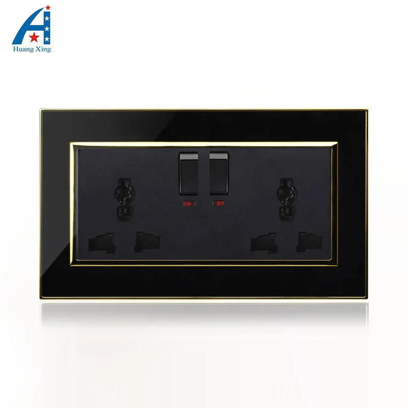 

146 UK Standard 6 pin Double Universal Wall socket with ON/OFF switch, 13A electrical outlet Acrylic panel