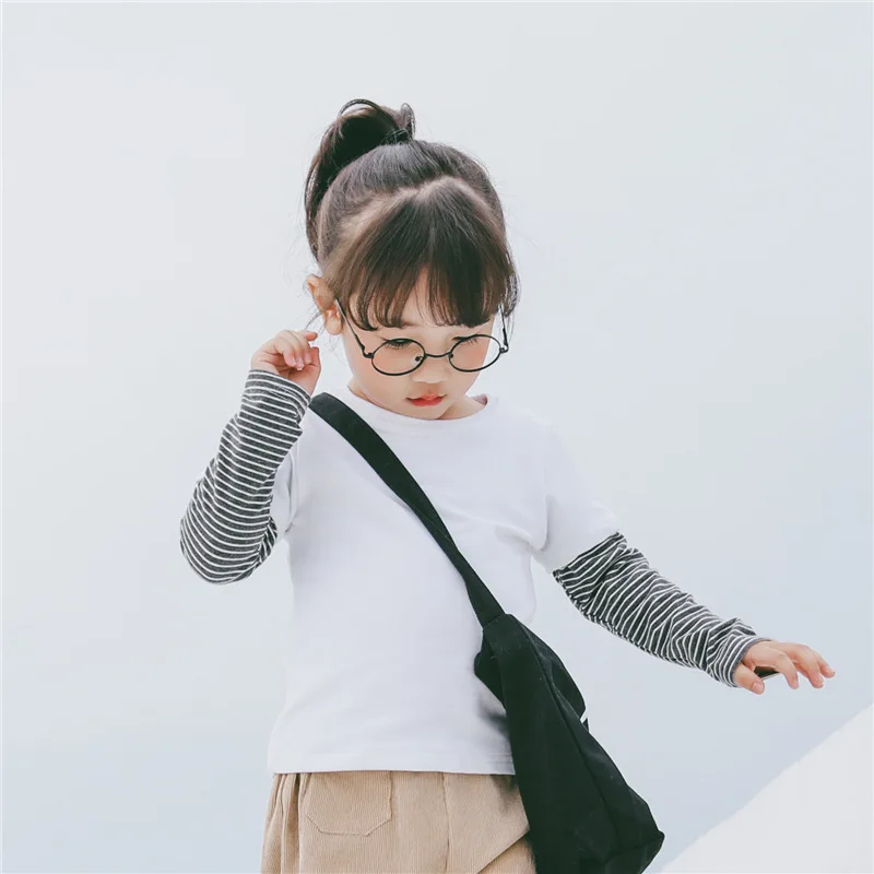 

Baby Fall Autumn T Shirt Cotton Boys Girls Tops Tee 1-6Yrs Long Sleeve Children Striped Patchwork Tshirt Toddler Kids Clothes