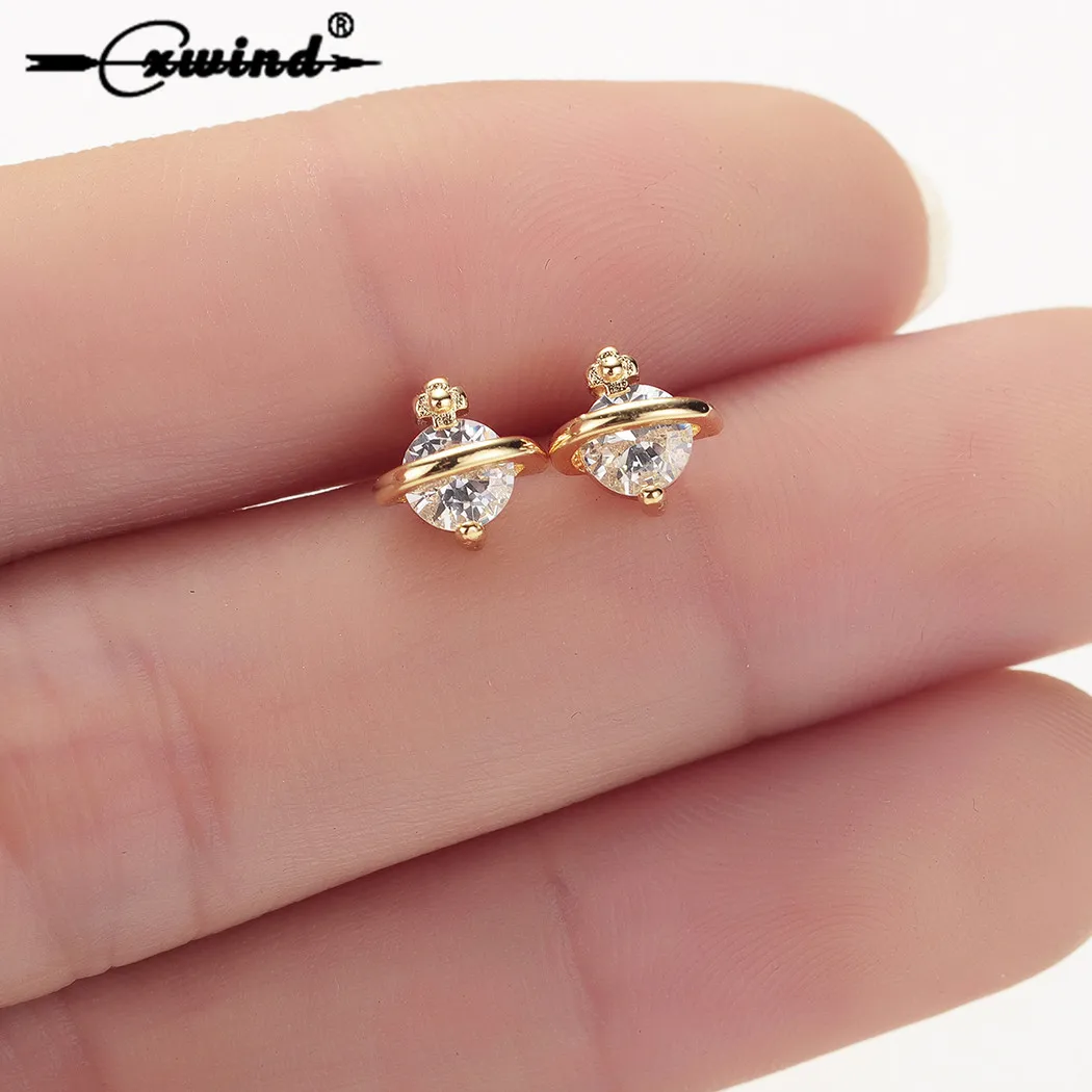 

Cxwind Classic Cute Gold Saturn with Rhinestone Stud Earrings Charms women Girl Fashion Statement Space Planet Earring Jewelry