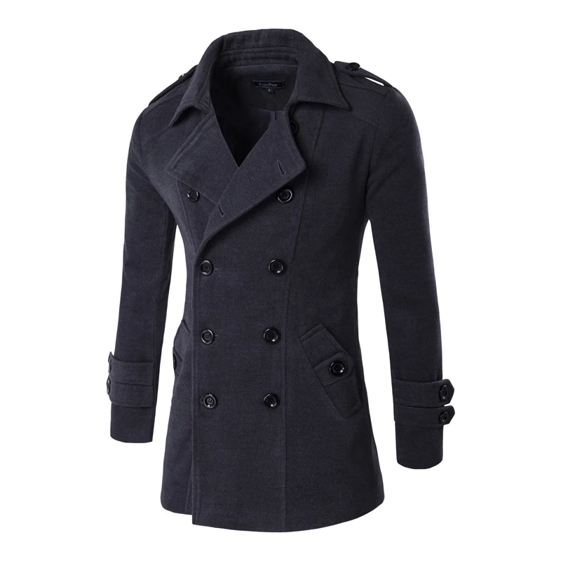 Letskeep, новинка, Мужское пальто на весну и осень, шерстяное и Смешанное, двубортное, бушлат, мужской Тренч, приталенный, ZA193 - Цвет: Dark Grey