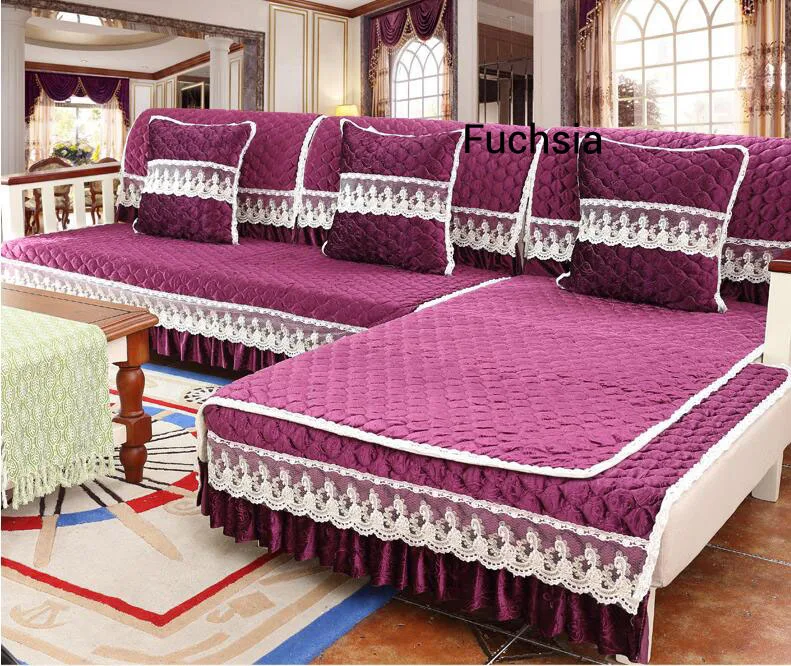 Четырехсезонная Корейская бархатная диванная подушка ткань плавающая оконная Подушка стильная подушка для дивана Нескользящие диванные наборы диванные салфетки - Цвет: Fuchsia