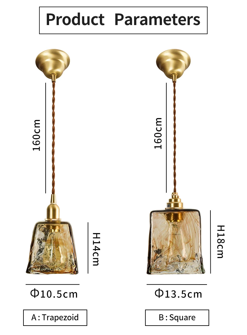 EL Винтаж подвесные светильники площади трапеции цилиндр три вида формы Стекло латунь подвесной светильник Крытый Lightiing