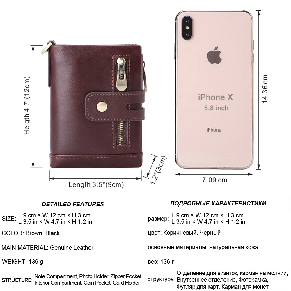 MISFITS vintage short wallet genuine cow leather men wallet coin pocket zipper small purse card holder brand portomonee for male