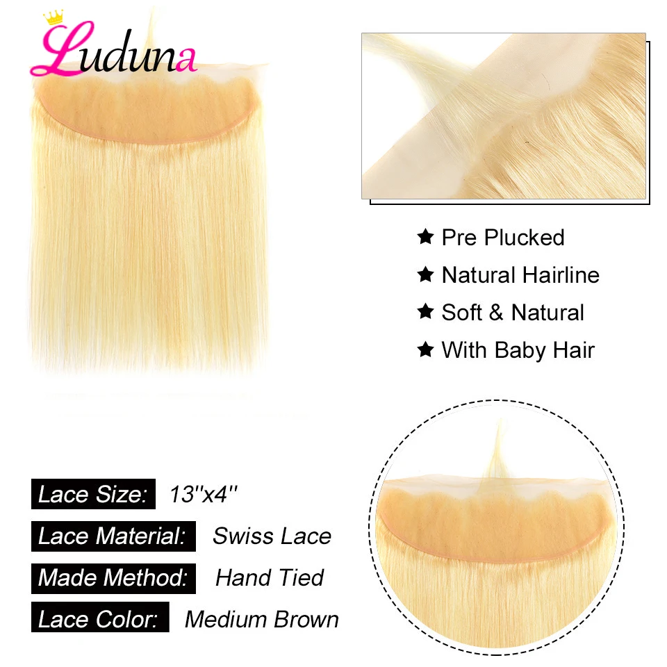 Luduna 613 Blonde Hair 3 Bundles With Frontal Brazilian Straight Human Hair Bundles With Closure 13*4 Remy Hair Extensions Luduna 613 Blonde Hair 3 Bundles With Frontal Brazilian Straight Human Hair Bundles With Closure 13*4 Remy Hair Extensions