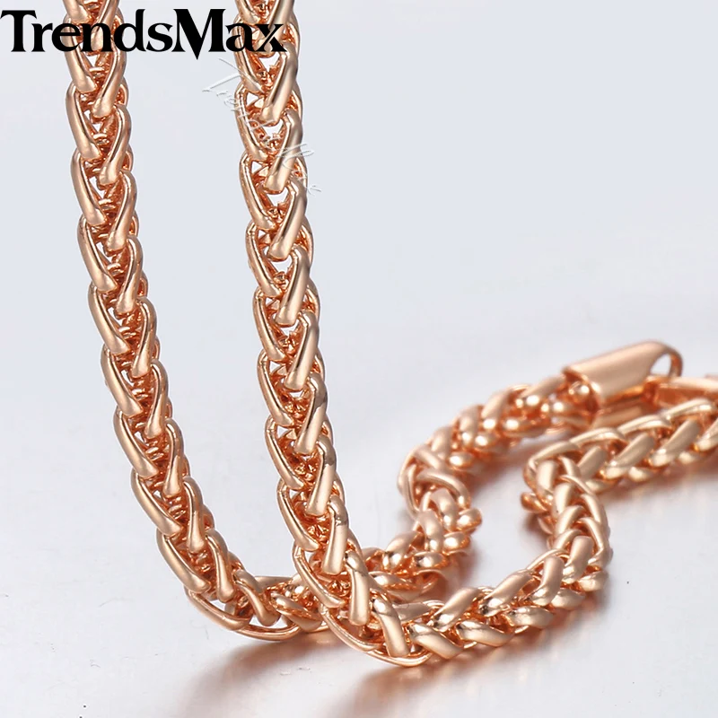 

Trendsmax 585 Rose Gold Necklace For Women Men Round Wheat Link Chain Necklace Woman Jewelry Valentine Gifts 4mm 45cm-60cm GN255