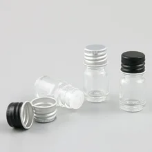 24x3 мл мини-ясно Стекло эфирное масло бутылка с Алюминий крышки 1/10 унц. прозрачный Стекло контейнер серебристый, черный Кепки