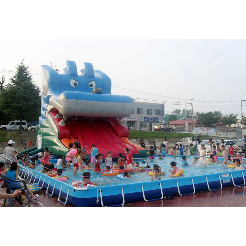 

Commercial giant PVC inflatable slide with large pool for entertainment from shanghai factory
