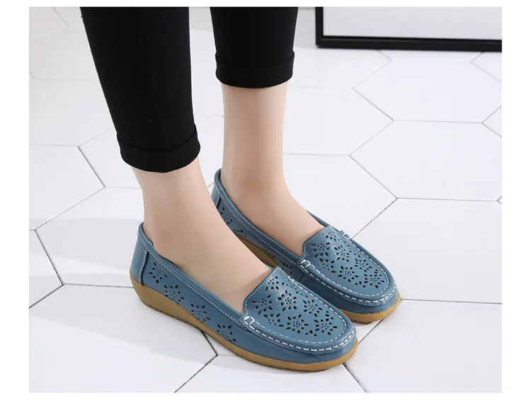  AH 5888-Fashion Fretwork Women Flats Cut Outs Genuine Leather Woman Lafers Summer13
