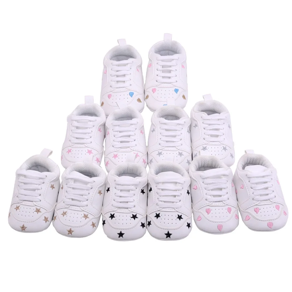 Sapatos de Bebê Acima do Plutônio Pares Pacote Recém-nascidos Meninos Meninas Coração Estrela Padrão Primeiros Caminhantes Crianças Rendas Tênis 0-18 Meses 2 - 9 meninos meninas coração estrela padrão primeiros caminhantes