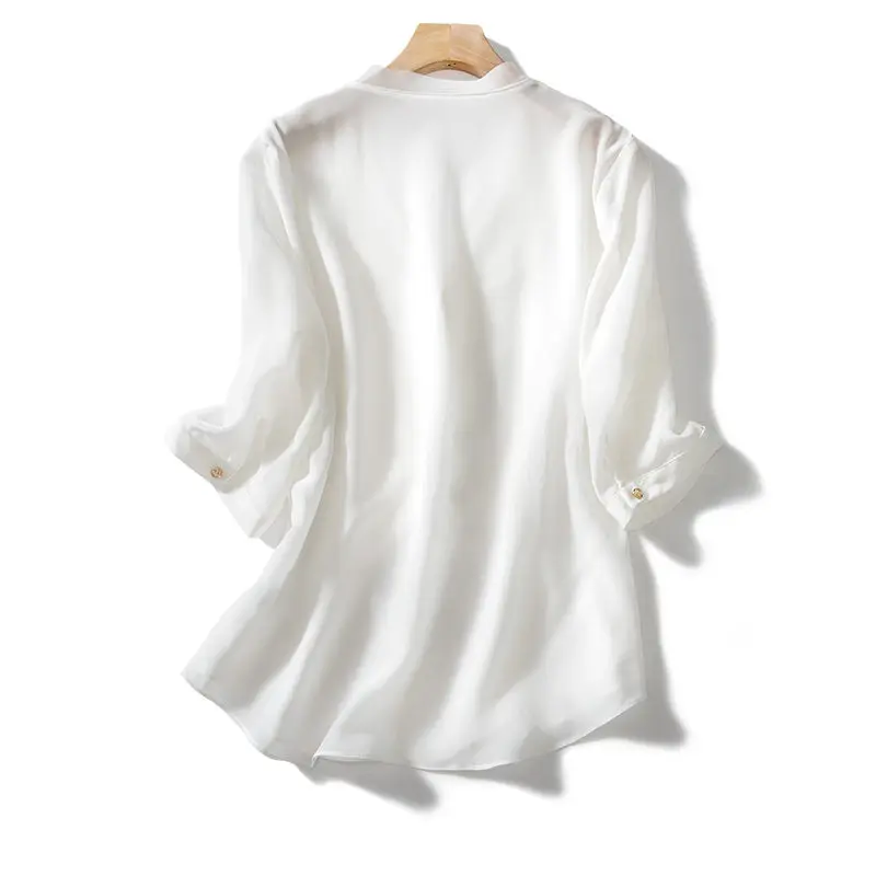 100% Heavy Silk Blouse V Neck 2 Colors Solid