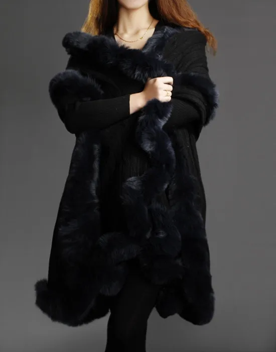 Шарф роскошного бренда, Женская осенне-зимняя шаль с натуральным мехом. sjaal Lux merk, подарок на год, кашемировая накидка, отделка из лисьего меха F1414 - Цвет: Черный