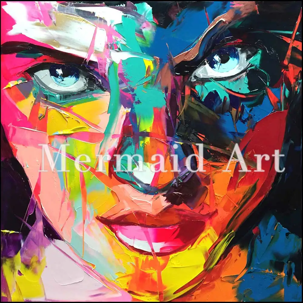 

Hand Painted Abstract Cool Face of the Francoise Nielly Thick Palette Knife Oil Paintings Art On Canvas Living Room Decoration4