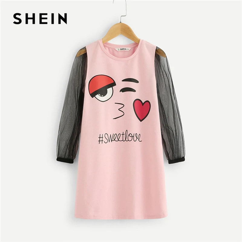 SHEIN Kiddie Girls Pink Mixed Print Tunic Casual Dress Children Clothes 2019 Spring Fashion Yellow Mesh Long Sleeve Short Dress SHEIN Kiddie Girls Pink Mixed Print Tunic Casual Dress Children Clothes 2019 Spring Fashion Yellow Mesh Long Sleeve Short Dress