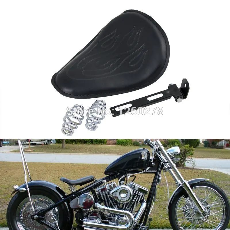 

Flame Pattern Slim Solo Spring Seat For Harley Triumph Custom Bobber CB SX650 Motorcycle Leatheroidoid