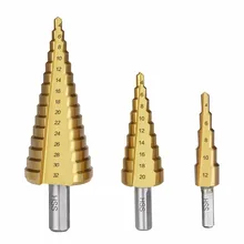 3Pcs HSS Drill Bit Set Power Tools Cone Titanium Coated Metal Hole Cutter 1/4″ Hex Shank Drive Quick Change 4-12mm/4-20mm/4-32mm